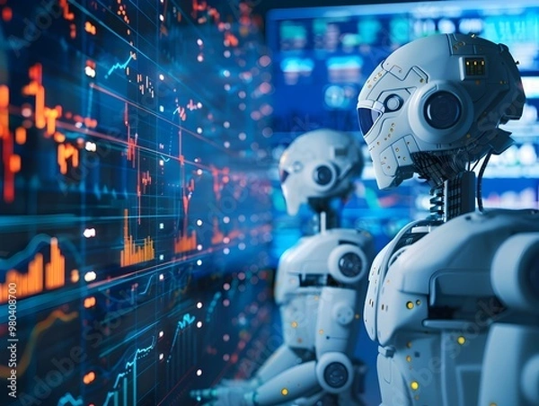 Fototapeta AI Powered Financial Analytics in Vibrant Global Trading Environment