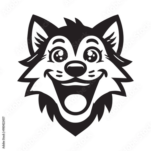 Obraz Wolf face Logo Clipart - grey wolf head Outline design - Gray wolf vector illustration in black and white
