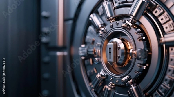 Fototapeta A futuristic bank vault with digital locks, representing advanced security in banking and longterm savings protection