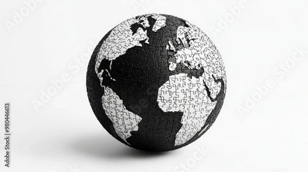 Fototapeta Black and white Puzzle earth planet on white background,Globe or sphere from puzzles on white background,Save The Earth illustration set,environment,Vector drawing,Hand drawn style.