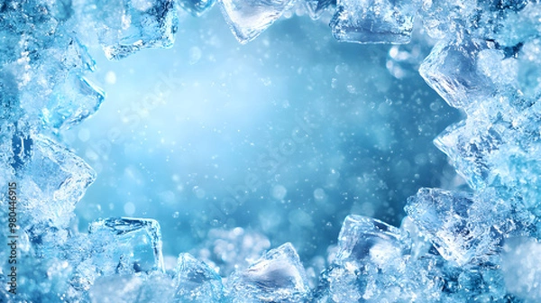 Fototapeta ice frame border background for banner with copy space. Fresh drink banner. Cold. winter