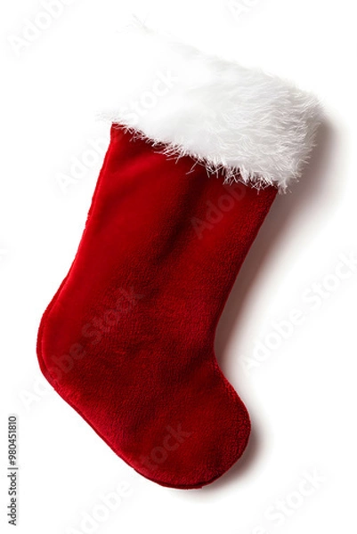 Fototapeta Isolated red Christmas stocking on a white backdrop