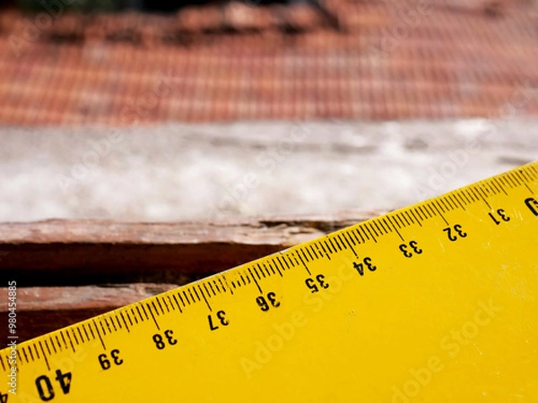 Fototapeta measuring on a wooden surface
