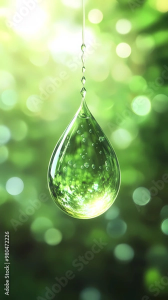 Fototapeta Liquid droplet on a green background
