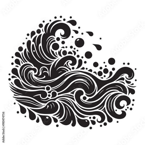 Fototapeta black sea ocean waves. silhouette vector design