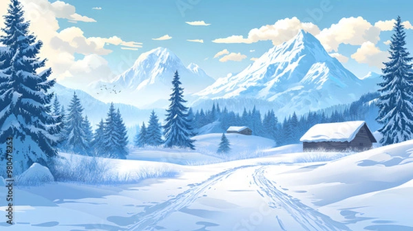 Obraz Vector illustration of a winter landscape