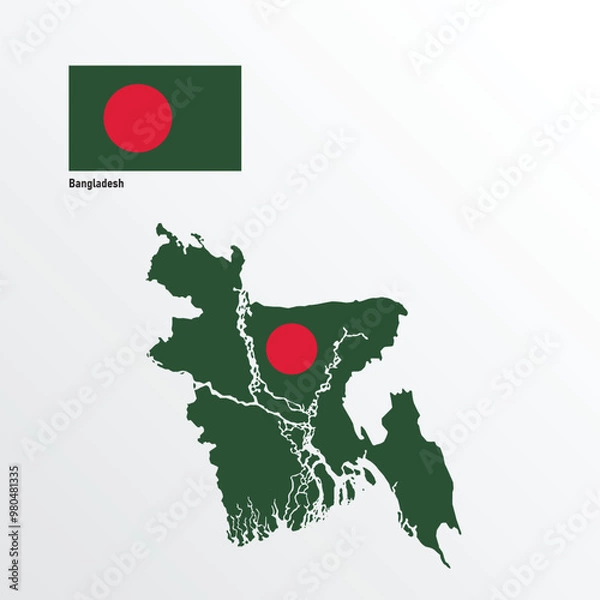 Fototapeta An illustration of Bangladesh's map outlined in green, featuring the red circle of the national flag in the center. The design symbolizes the country's lush landscape and the sacrifices.