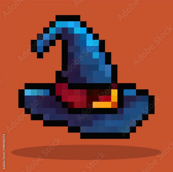 Fototapeta Wizard hat in pixel art vector.