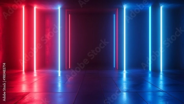 Fototapeta 3D render, an abstract futuristic background with neon tunnel
