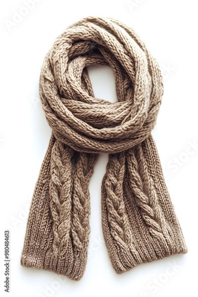 Fototapeta Soft, warm knitted scarf against a white backdrop