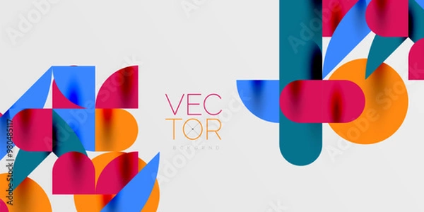Fototapeta Circles, semi circles, squares and round shapes mosaic techno art. Vector Illustration For Wallpaper, Banner, Background, Card, Book Illustration, landing page
