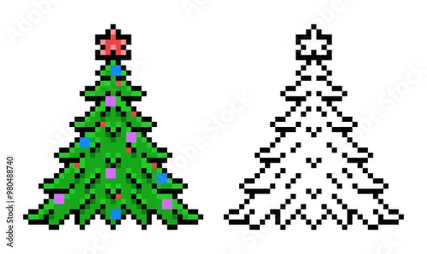 Fototapeta Christmas Tree Vector Illustration in Pixel Style