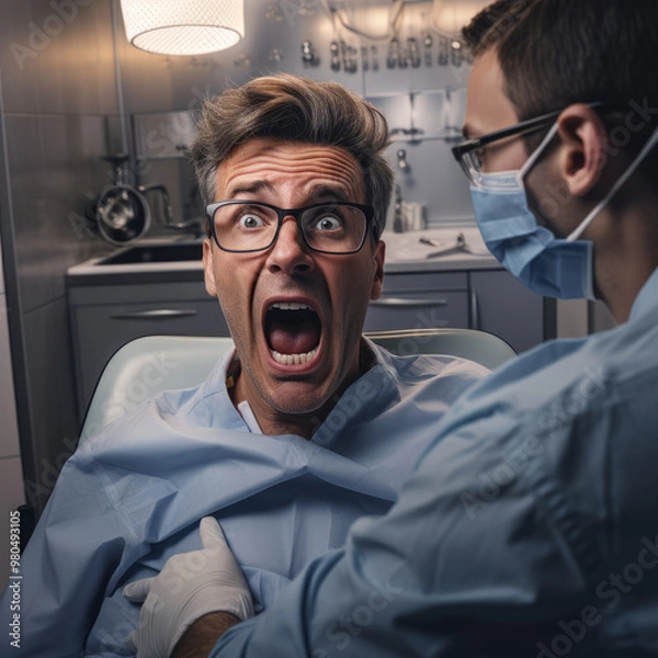 Obraz Terrified Man at a Dentist Appointment