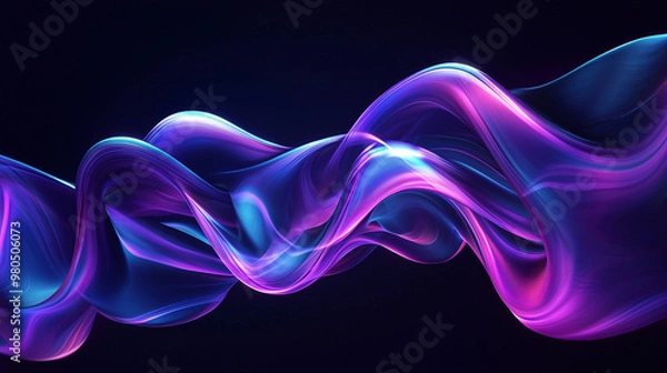 Fototapeta abstract 3d render glowing translucent purple and blue abstract form on black background