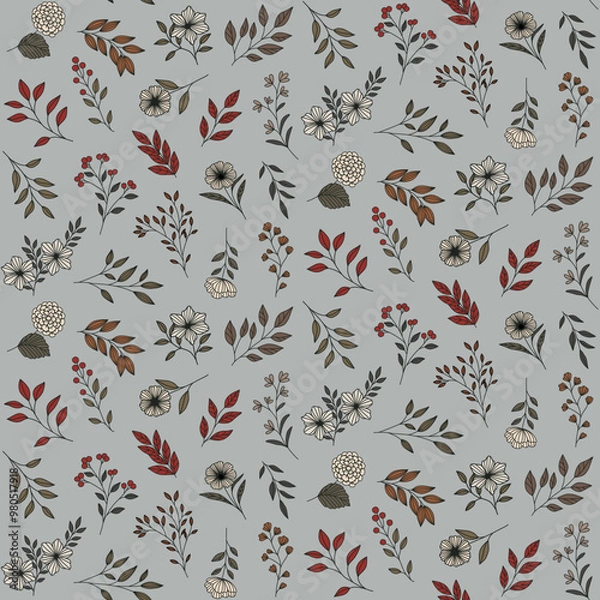 Fototapeta Fall flower pattern, seamless vector design