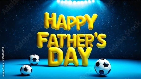 Obraz yellow inflatable letters father's Day on the background of soccer balls