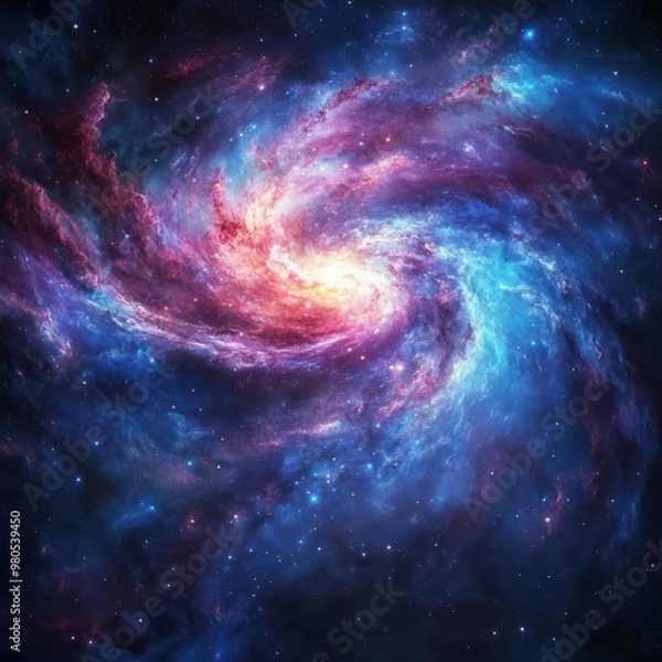 Fototapeta A vibrant, swirling nebula with a bright core in a starry night sky.