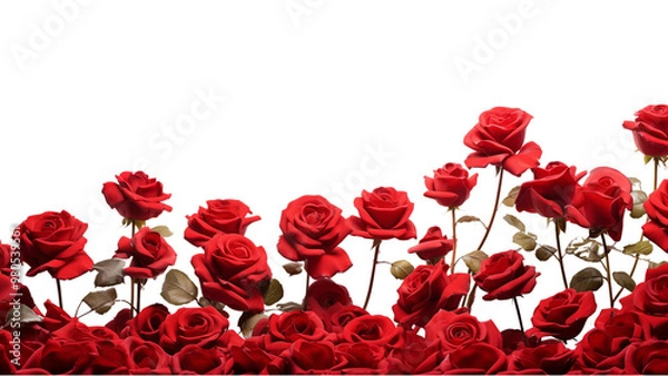 Fototapeta Red roses field closeup border for cards, invitation etc. Isolated on a transparent background