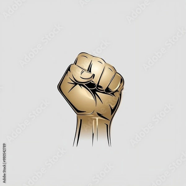 Fototapeta  A striking digital illustration of a raised fist in a bold and minimalist style, symbolizing strength, unity, and resilience. Ideal for themes of empowerment, activism, and solidarity