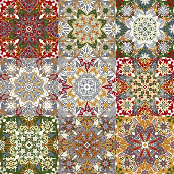 Fototapeta Islamic damask backgrounds colorful set, beautiful ornamentation, fashioned seamless patterns, vector wallpapers, floral wrapping papers, swatch fabrics for decoration and design