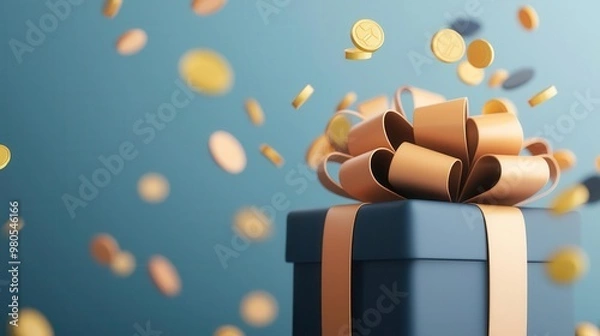Fototapeta Animated gift box bursting with reward points, bright and celebratory theme, concept of earning and redeeming bonuses