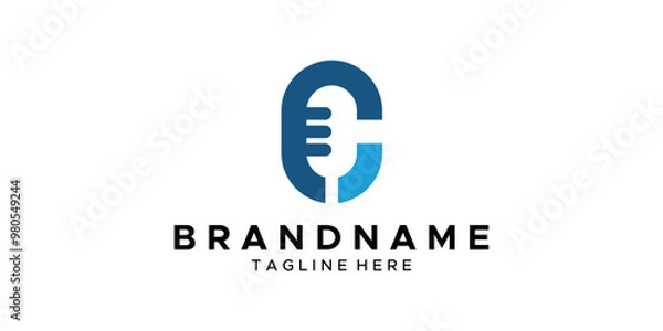 Fototapeta a graphic image with C microphone theme, white background. vector graphic base.