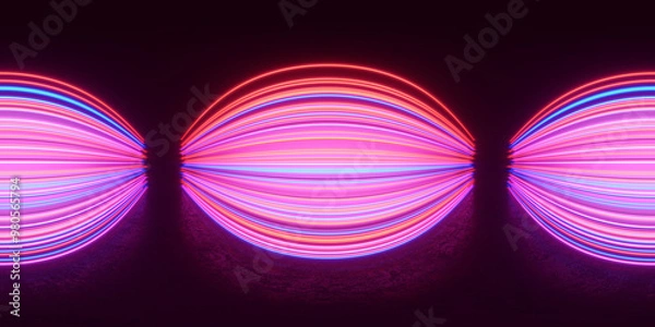Fototapeta HDRI. Glowing neon lines. Full spherical panorama 360 degrees. 3D render illustration.