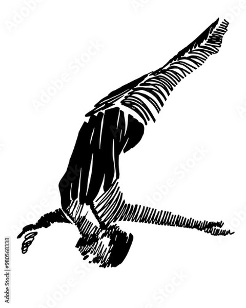 Obraz Female swimmer diving into the water in the pool, stylish contemporary abstract vector illustration