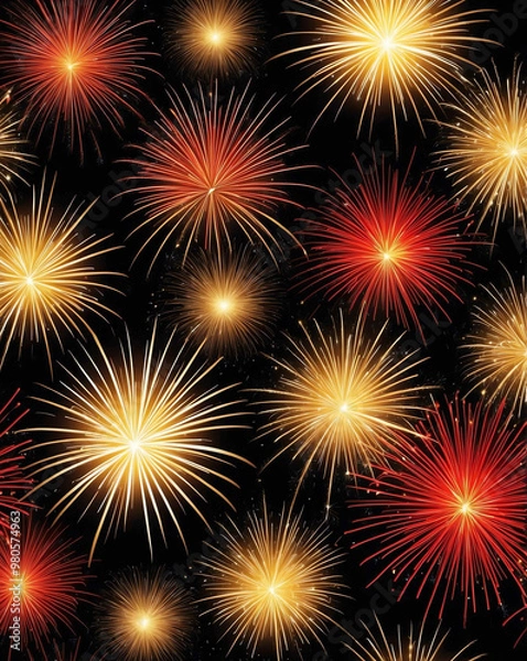 Fototapeta Glowing firework sparks with gradient from bright red to gold