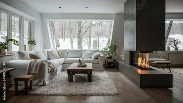 Fototapeta living room with fireplace
