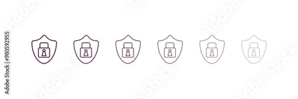 Fototapeta protected outline icon. Linear vector from internet security concept. 6 different line style protected icon included thin, light, regular, medium, bold, black