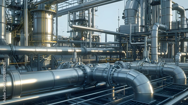 Fototapeta The plant is a complex for oil refining and production of various types of fuel. AI Generated