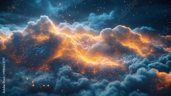 Fototapeta Digital transformation concept with illuminated cloud computing icon on blue background