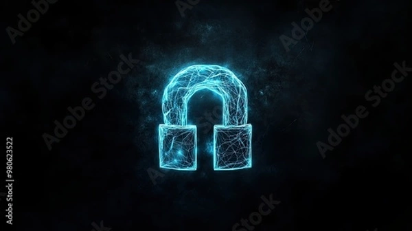 Fototapeta Futuristic Glowing Digital Padlock with Abstract Background