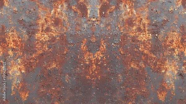 Fototapeta Intricate rust patterns reveal nature's artistry on old metal surface in warm sunlight