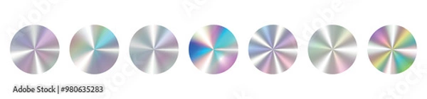 Obraz Set of silver holographic sticker with gradient effect, for label, badge, or sale stamp, foil hologram. Vector illustration isolated on transparent background