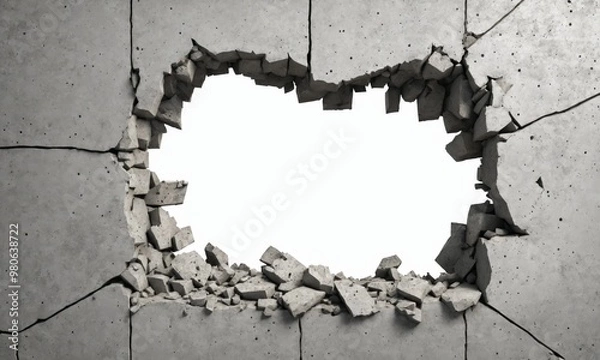 Obraz Crumbling concrete wall with a hole in the middle