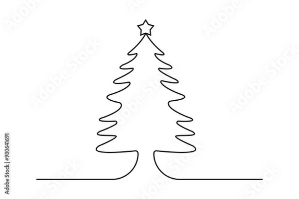Obraz Christmas tree continuous one   line drawing with black white background