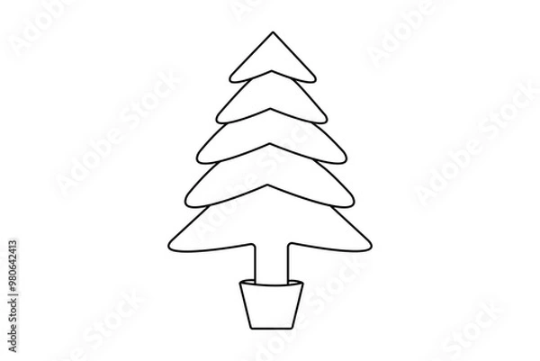 Fototapeta Christmas tree continuous one   line drawing with black white background