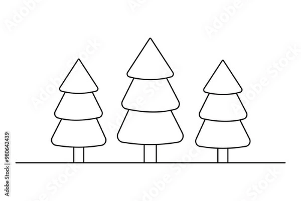 Fototapeta Christmas tree continuous one   line drawing with black white background
