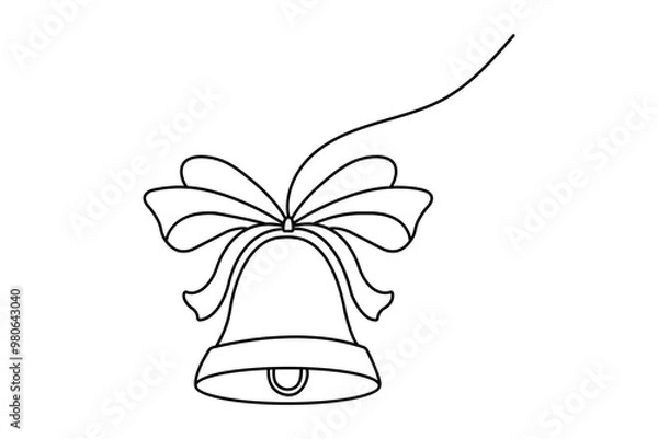 Fototapeta Christmas tree continuous one   line drawing with black white background