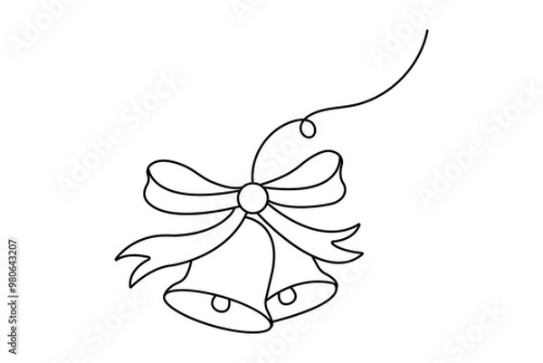 Fototapeta Christmas tree continuous one   line drawing with black white background