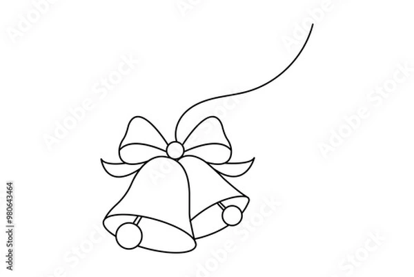 Fototapeta Christmas tree continuous one   line drawing with black white background