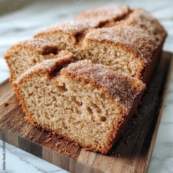 Fototapeta A loaf of delicious cinnamon bread is on a wooden cutting board