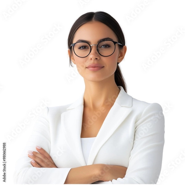 Fototapeta Confident female executive standing with arms crossed isolated on transparent background