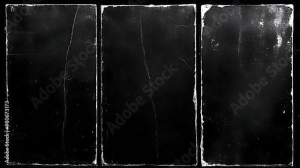 Fototapeta Three Black and White Rectangular Abstract Backgrounds with Scratches and Texture