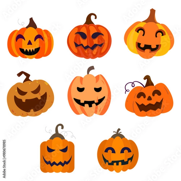 Obraz Halloween Pumpkins Collection Flat Vector