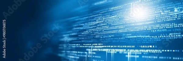 Obraz Blue digital background with binary code.