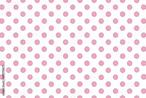 Fototapeta Soft, delicate pink polka dots scatter across a white background, creating a whimsical, festive, and versatile canvas for graphic designs, invitations, and creative projects.
