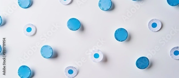 Fototapeta Blue and white polka dots on a white background providing copy space image
